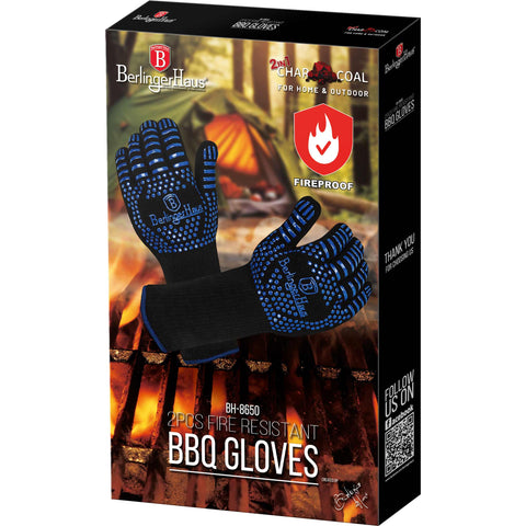  BH/8650, 2 guantes ignífugos para barbacoa, negros, para exteriores, 2 unidades, resistentes al fuego, para parrilla, accesorios para barbacoa