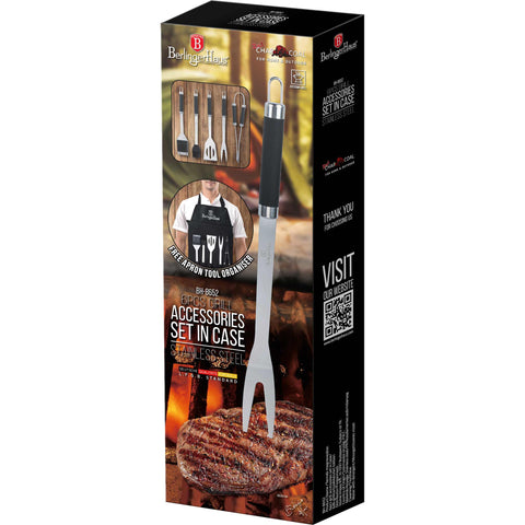 BH/8652, juego de 6 accesorios para parrilla en estuche, acero inoxidable, para exteriores, juego de accesorios para parrilla, en estuche, 6 piezas, accesorios para barbacoa, juego de herramientas para parrilla