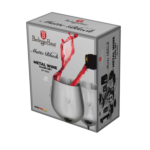  BH/8661, juego de 2 copas de vino de metal, acero inoxidable, juego de 2 copas de vino, juego de copas de vino, copa de metal, vajilla, vidrio
