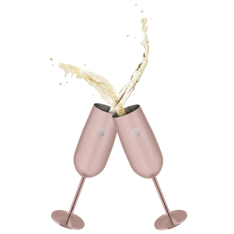 BH/8662, Juego de 2 copas de champán de metal, Oro rosa, Juego de 2 copas de champán, Juego de copas de champán, Copa de metal, Vajilla, Vidrio