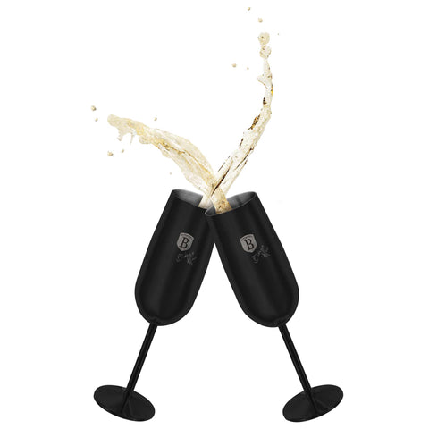  BH/8664, Juego de 2 copas de champán de metal, Negro, Juego de 2 copas de champán, Juego de copas de champán, Copa de metal, Vajilla, Vidrio