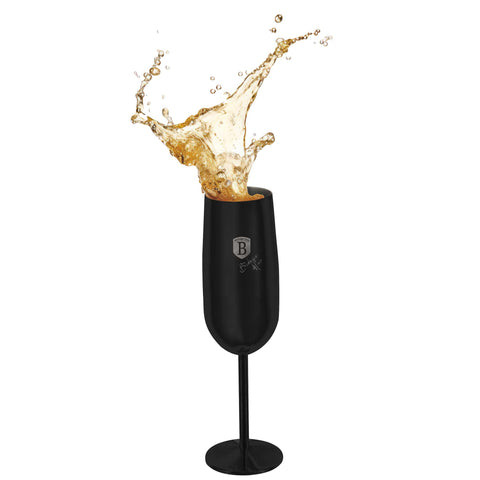  BH/8664, Juego de 2 copas de champán de metal, Negro, Juego de 2 copas de champán, Juego de copas de champán, Copa de metal, Vajilla, Vidrio