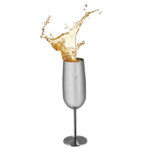 BH/8665, juego de 2 copas de champán de metal, acero inoxidable, juego de 2 copas de champán, juego de copas de champán, copa de metal, vajilla, vidrio