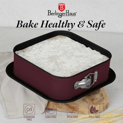  BH/8666, Molde desmontable cuadrado 28x28cm, Burdeos mate, utensilios para hornear, molde desmontable cuadrado, pastel, acoplamiento, horneado, molde desmontable