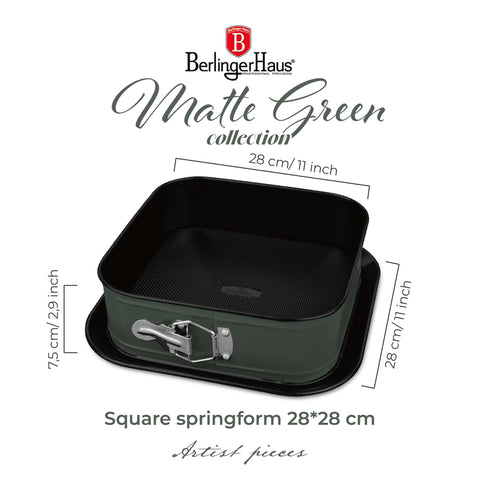  BH/8668, Molde desmontable cuadrado 28x28cm, Verde mate, Utensilios para hornear, Molde desmontable cuadrado, Pastel, Acoplamiento, Horneado, Molde desmontable