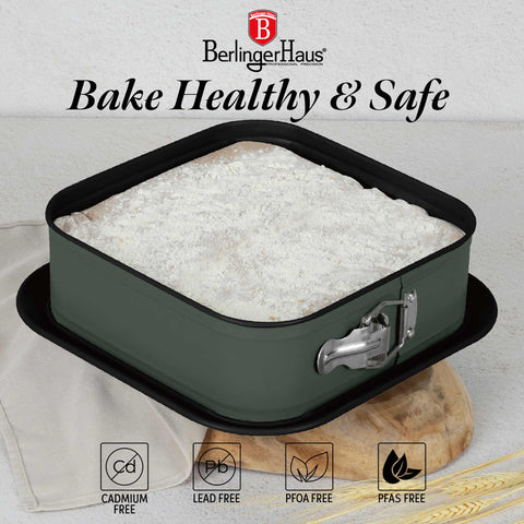  BH/8668, Molde desmontable cuadrado 28x28cm, Verde mate, Utensilios para hornear, Molde desmontable cuadrado, Pastel, Acoplamiento, Horneado, Molde desmontable