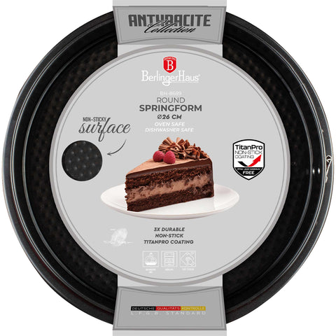  BH/8689, Molde desmontable redondo 26x6,8cm, Antracita mate, utensilios para hornear, molde desmontable redondo, molde desmontable redondo, pastel, horneado, acoplamiento, molde desmontable
