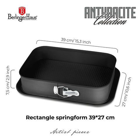  BH/8690, Molde desmontable rectangular 39x27cm, Antracita mate, utensilios para hornear, molde desmontable rectangular, molde desmontable cuadrado, pastel, acoplamiento, horneado, molde desmontable