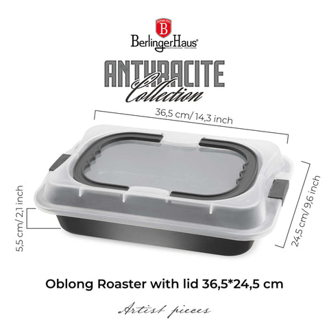  BH/8694, Asador rectangular con tapa, Antracita mate, utensilios para hornear, asador rectangular a., asador rectangular, asador, hornear