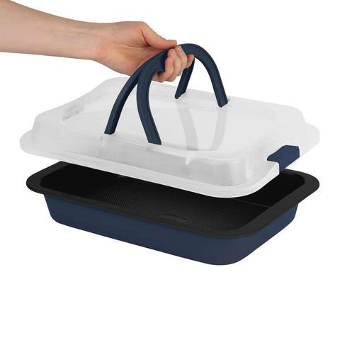  BH/8707, Asador rectangular con tapa, Azul mate, Utensilios para hornear, Asador rectangular a., Asador rectangular, Asador, Horneado, Bandeja para asar