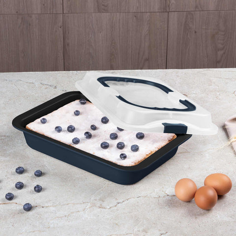  BH/8707, Asador rectangular con tapa, Azul mate, Utensilios para hornear, Asador rectangular a., Asador rectangular, Asador, Horneado, Bandeja para asar