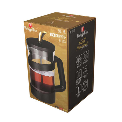  BH/8722, Cafetera de émbolo para café y té de 600 ml, Negra, Dorada, Cafetera de émbolo para café y té, Cafetera de émbolo para café y té, Prensa francesa, Electrodomésticos, Cafetera