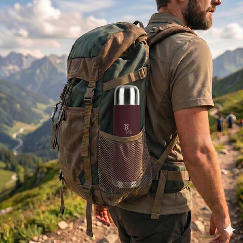 Product image of Vacuum flask 0,75L. Part of the Leonardo Collection . Features: • Material: inner body 18/10 stainless steel with matt powder coating • Capacity: 0,75 L • Color: matt bordeaux • Packing: half giftbox. (Studio view). Official Berlinger Haus product, boosted by Promintra sl.
