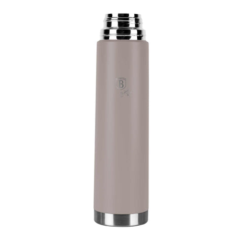 Product image of Vacuum flask 1,0L. Part of the Taupe Collection . Features: • Material: inner body 18/10 stainless steel with matt powder coating • Capacity: 1,0 L • Color: matt taupe • Packing: half giftbox. (Studio view). Official Berlinger Haus product, boosted by Promintra sl.