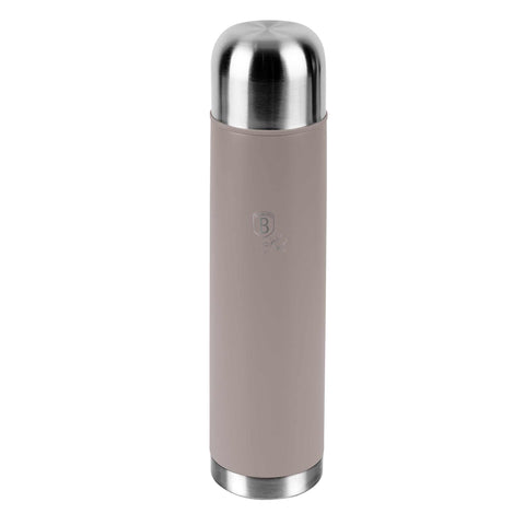 Product image of Vacuum flask 1,0L. Part of the Taupe Collection . Features: • Material: inner body 18/10 stainless steel with matt powder coating • Capacity: 1,0 L • Color: matt taupe • Packing: half giftbox. (Studio view). Official Berlinger Haus product, boosted by Promintra sl.