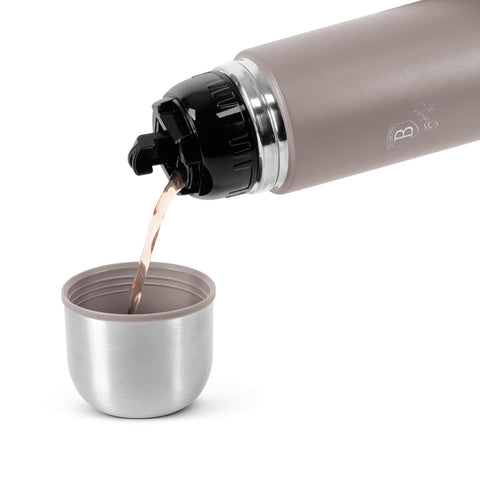 Product image of Vacuum flask 1,0L. Part of the Taupe Collection . Features: • Material: inner body 18/10 stainless steel with matt powder coating • Capacity: 1,0 L • Color: matt taupe • Packing: half giftbox. (Studio view). Official Berlinger Haus product, boosted by Promintra sl.