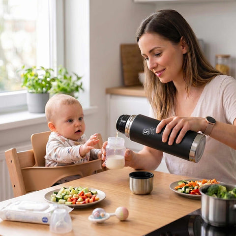 Product image of Vacuum flask 1,0L. Part of the Matte Black Collection . Features: • Material: inner body 18/10 stainless steel with matt powder coating • Capacity: 1,0 L • Color: black- silver • Packing: half giftbox. (Studio view). Official Berlinger Haus product, boosted by Promintra sl.