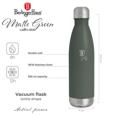  BH/8739, termo de vacío de 0,5 l, verde mate, termo de vacío, termo, almacenamiento de alimentos, frasco