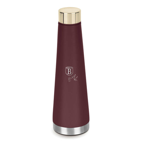 Product image of Vacuum flask bottle shape 0,4L. Part of the Leonardo Collection . Features: • Material: inner body 18/10 stainless steel with matt powder coating • Capacity: 0,4 L • Color: matt bordeaux • Packing: half giftbox. (Studio view). Official Berlinger Haus product, boosted by Promintra sl.