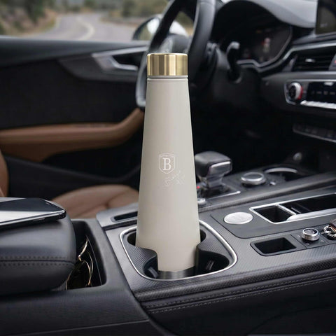 Product image of Vacuum flask bottle shape 0,4L. Part of the Sahara Collection . Features: • Material: inner body 18/10 stainless steel with matt powder coating • Capacity: 0,4 L • Color: matt cream • Packing: half giftbox. (Studio view). Official Berlinger Haus product, boosted by Promintra sl.
