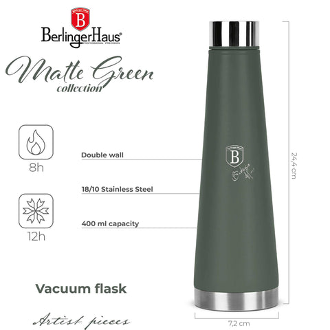  BH/8748, termo de vacío de 0,4 l, verde mate, termo de vacío, termo, almacenamiento de alimentos, frasco