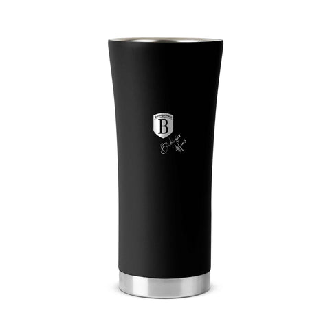 Product image of Coffee mug 0,5L. Part of the Matte Black Collection . Features: • Material: inner body 18/10 stainless steel, cap: plastic, with matt powder coating • Capacity: 0,5 L • Color: black- silver • Packing: half giftbox. (Studio view). Official Berlinger Haus product, boosted by Promintra sl.
