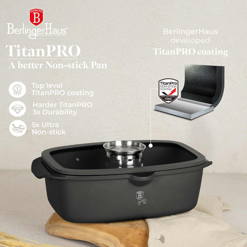  BH/8771, Asador con tapa de cristal y botón de aroma, Antracita mate, Asador con tapa de cristal, Aluminio fundido, Asador, Botón de aroma, Utensilios para hornear, Horneado