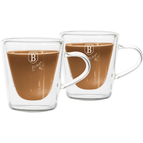BH/8772, Juego de 2 tazas de espresso de vidrio, Vidrio, juego de tazas de espresso, taza de vidrio, juego de tazas de espresso con asa, juego de 2 tazas, doble pared, Vajilla, Taza de espresso