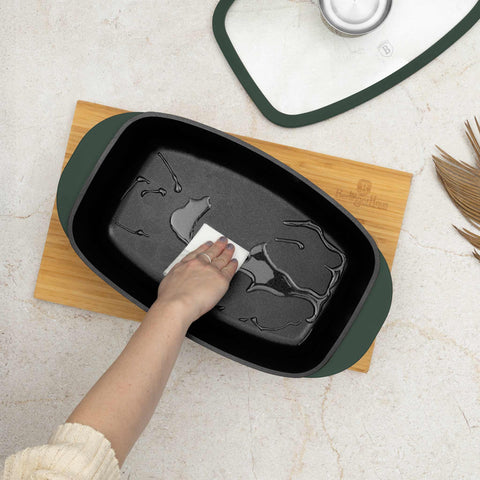 BH/8775, Asador con tapa de cristal y botón de aroma, Verde mate, Asador con tapa de cristal, Aluminio fundido, Asador, Botón de aroma, Utensilios para hornear, Horneado, Bandeja para asar