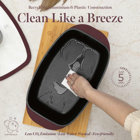  BH/8776, Asador con tapa de cristal y botón de aroma, Burdeos mate, asador con tapa de cristal, aluminio fundido, asador, botón de aroma, utensilios para hornear, horneado