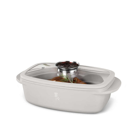  BH/8777, Asador con tapa de cristal y botón de aroma, Crema mate, Asador con tapa de cristal, Aluminio fundido, Asador, Botón de aroma, Utensilios para hornear, Horneado, Bandeja para asar