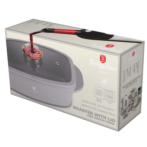 BH/8778, Asador con tapa de cristal y botón de aroma, color topo mate, asador con tapa de cristal, aluminio fundido, asador, botón de aroma, utensilios para hornear, horneado