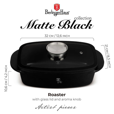 Roaster with glass lid and aroma knob