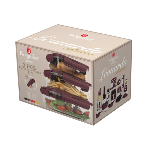 BH/8790, juego de 3 recipientes de vidrio para alimentos, vidrio, recipiente para alimentos, recipiente de vidrio para alimentos, caja para alimentos, almacenamiento de alimentos