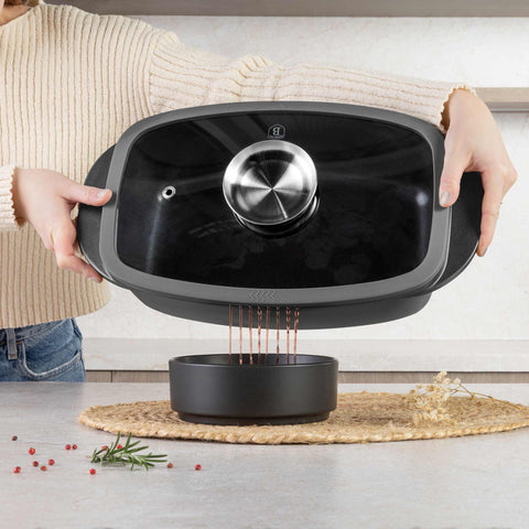  BH/8800, Asador con tapa de cristal y botón de aroma, Antracita mate, Asador con tapa de cristal, Aluminio fundido, Asador, Botón de aroma, Utensilios para hornear, Horneado