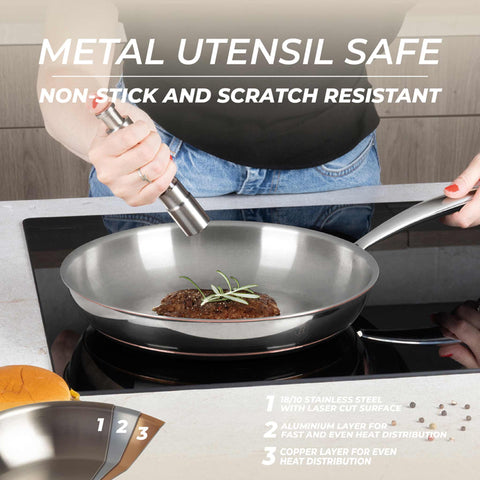  BH/8809, Sartén de 28 cm, Acero inoxidable, Cobre, Sartén de 28 cm, Sartén, Utensilios de cocina, Cocina, Sartenes