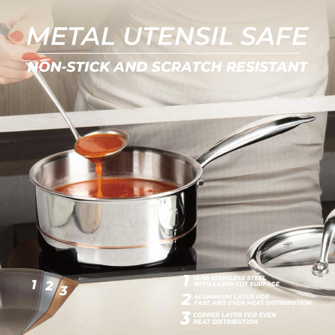  BH/8811, Cacerola con tapa 16cm, Acero inoxidable, Cobre, Cacerola 16 cm b., Cacerola, Cacerola con tapa, Batería de cocina, Cocina, Ollas y cazuelas, Cacerola