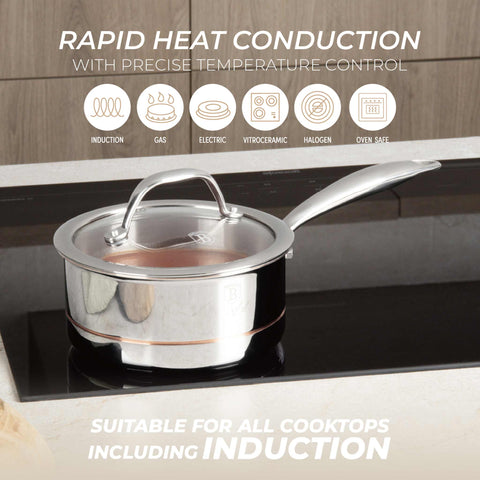  BH/8811, Cacerola con tapa 16cm, Acero inoxidable, Cobre, Cacerola 16 cm b., Cacerola, Cacerola con tapa, Batería de cocina, Cocina, Ollas y cazuelas, Cacerola