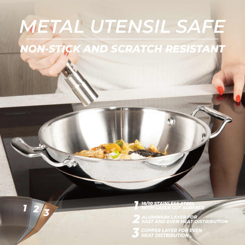  BH/8812, Wok con tapa 24cm, Acero inoxidable, Cobre, Wok 24 cm con tapa, Wok, Wok con tapa, Batería de cocina, Cocina, Sartenes