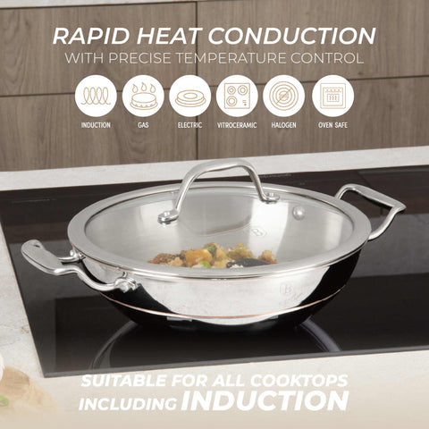  BH/8812, Wok con tapa 24cm, Acero inoxidable, Cobre, Wok 24 cm con tapa, Wok, Wok con tapa, Batería de cocina, Cocina, Sartenes