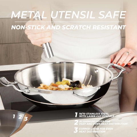  BH/8813, Wok con tapa 28cm, Acero inoxidable, Cobre, Wok 28 cm con tapa, Wok, Wok con tapa, Batería de cocina, Cocina, Sartenes