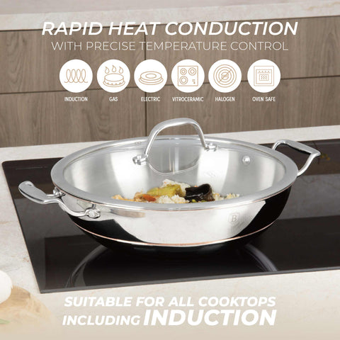  BH/8813, Wok con tapa 28cm, Acero inoxidable, Cobre, Wok 28 cm con tapa, Wok, Wok con tapa, Batería de cocina, Cocina, Sartenes