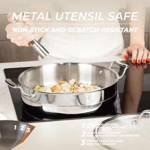 BH/8817, Olla baja con tapa de 28 cm, Acero inoxidable, Cobre, Olla baja de 28 cm, Olla baja, Olla baja con tapa, Olla, Utensilios de cocina, Cocina, Ollas y cazuelas