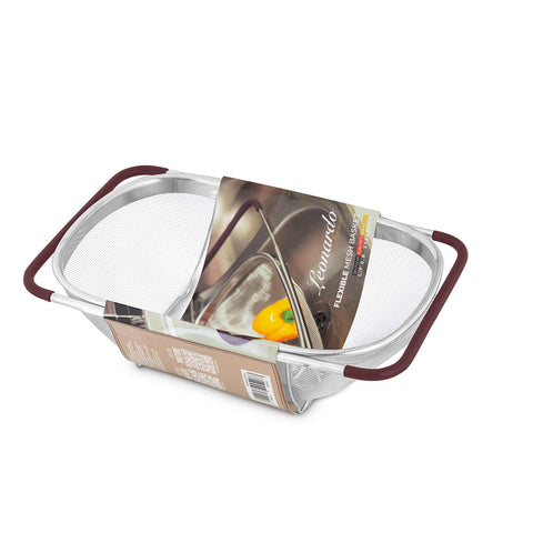 Product image of Flexible mesh basket with adjustable handles. Part of the kitchen accessories . Features: • Material: 18/10 stainless steel • Size: 34*24*11 cm. (Studio view). Official Berlinger Haus product, boosted by Promintra sl.
