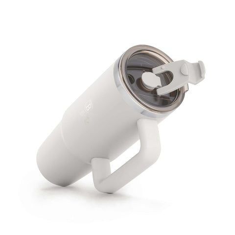 Product image of Thermo mug 1L. Part of the Sahara Collection . Features: • Material: 18/10 stainless steel, cap: plastic, with matt powder coating • Capacity: 1 L • Accessories: • 30 cm straw • Color: matt cream • Packin.... (Studio view). Official Berlinger Haus product, boosted by Promintra sl.