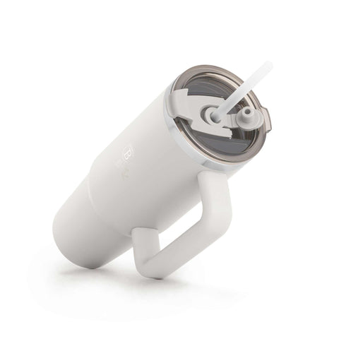 Product image of Thermo mug 1L. Part of the Sahara Collection . Features: • Material: 18/10 stainless steel, cap: plastic, with matt powder coating • Capacity: 1 L • Accessories: • 30 cm straw • Color: matt cream • Packin.... (Studio view). Official Berlinger Haus product, boosted by Promintra sl.