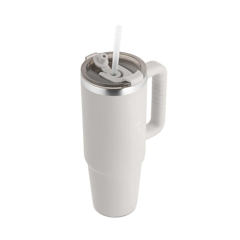 Product image of Thermo mug 1L. Part of the Sahara Collection . Features: • Material: 18/10 stainless steel, cap: plastic, with matt powder coating • Capacity: 1 L • Accessories: • 30 cm straw • Color: matt cream • Packin.... (Studio view). Official Berlinger Haus product, boosted by Promintra sl.