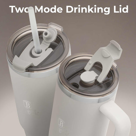 Product image of Thermo mug 1L. Part of the Sahara Collection . Features: • Material: 18/10 stainless steel, cap: plastic, with matt powder coating • Capacity: 1 L • Accessories: • 30 cm straw • Color: matt cream • Packin.... (Studio view). Official Berlinger Haus product, boosted by Promintra sl.