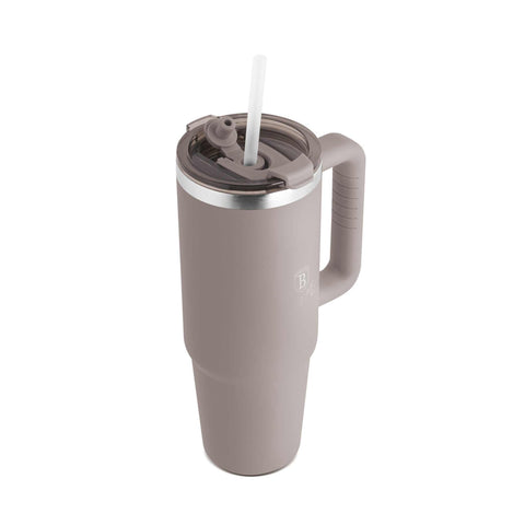 Product image of Thermo mug 1L. Part of the Taupe Collection . Features: • Material: 18/10 stainless steel, cap: plastic, with matt powder coating • Capacity: 1 L • Accessories: • 30 cm straw • Color: matt taupe • Packin.... (Studio view). Official Berlinger Haus product, boosted by Promintra sl.