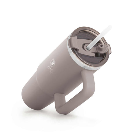 Product image of Thermo mug 1L. Part of the Taupe Collection . Features: • Material: 18/10 stainless steel, cap: plastic, with matt powder coating • Capacity: 1 L • Accessories: • 30 cm straw • Color: matt taupe • Packin.... (Studio view). Official Berlinger Haus product, boosted by Promintra sl.